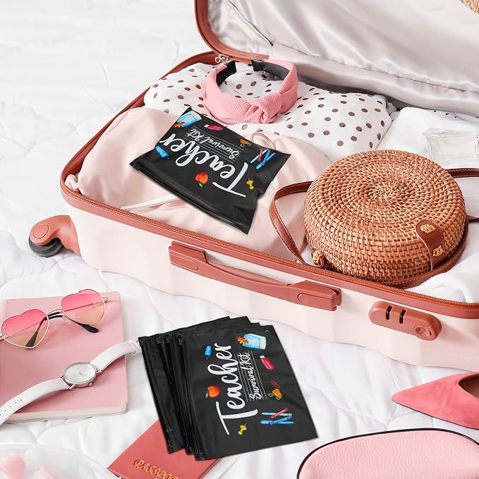 60 Pcs Teacher Appreciation Gifts Bulk Black Teacher Survival Small Waterproof Makeup Toiletry Bag Pouch Cosmetic Pencil Bag Thank You Gifts for Women Men Travel Back to School Season Supplies