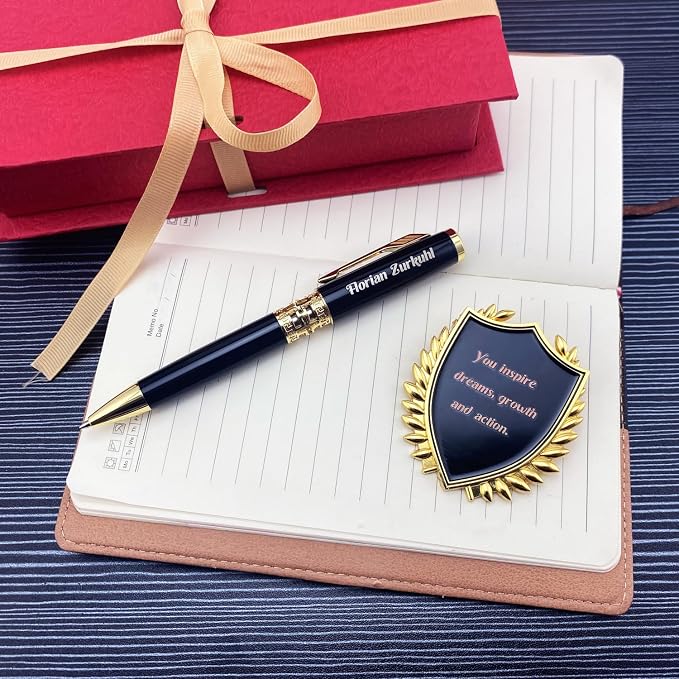 Yastar Personalized Ballpoint Pen Luxury Pen with a Custom Medal - Engraving with your Message Names Company Names Phone Number Gift for Business Men Women Friends Business Employees