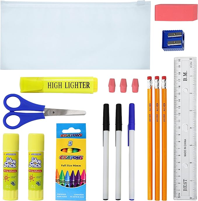 Moda West 17 Inch Bulk Backpacks with 22 Piece School Supplies Kits - Pens, Pencils, Crayons - Case of 12 Wholesale Backpacks in 12 Assorted Colors