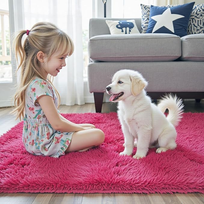 Rugs for Living Room 6x9, Alfombras para Salas Shag Large Plush Soft Area Rug, Shaggy Carpets for Bedroom,Home Decor Aesthetic(Hot Pink, 6 x 9)