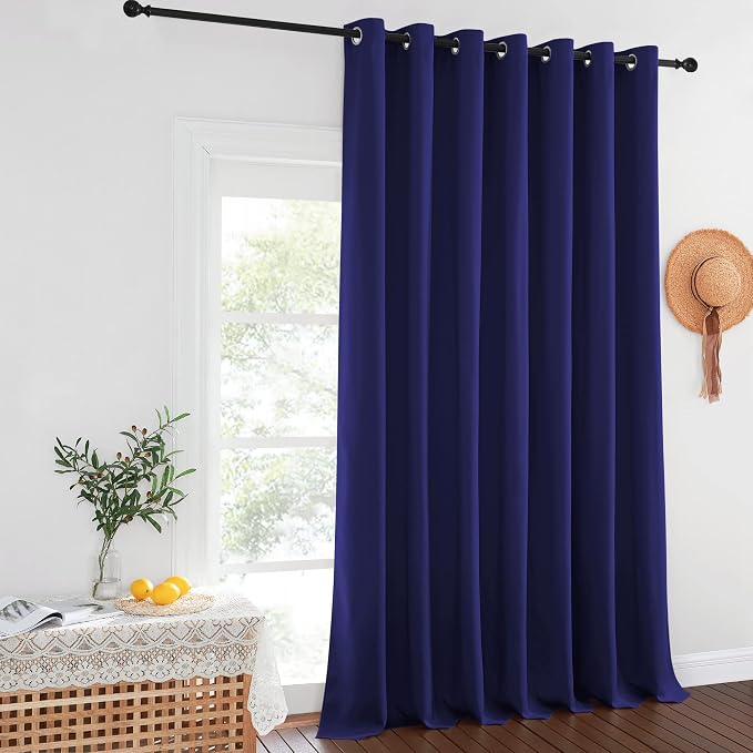 NICETOWN Blackout Patio Curtains 100 x 144 Inches Long for Sliding Door Extral Wide Blackout Curtain Panels Thermal Insulated Room Divider - Grommet Top, 100" W x 144" L, 1 Panel, Navy Blue