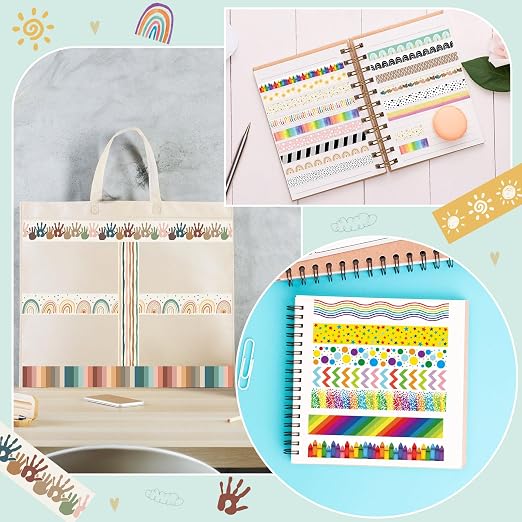 TaoBary 33 Rolls Washi Tape Set, 15 mm Holiday Washi Tape Set Seasonal Plaid Bohemian Colorful Vintage Cute for Card Wrapping Craft(Rainbow Style)
