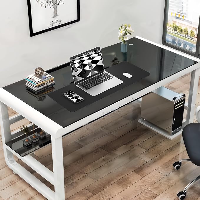 AFIING Black Desk Mat 31.5" x 12", Leather Desk Pad | Waterproof PU Leather, Non-Slip Rubber Base, Desk Protector, Office & Home