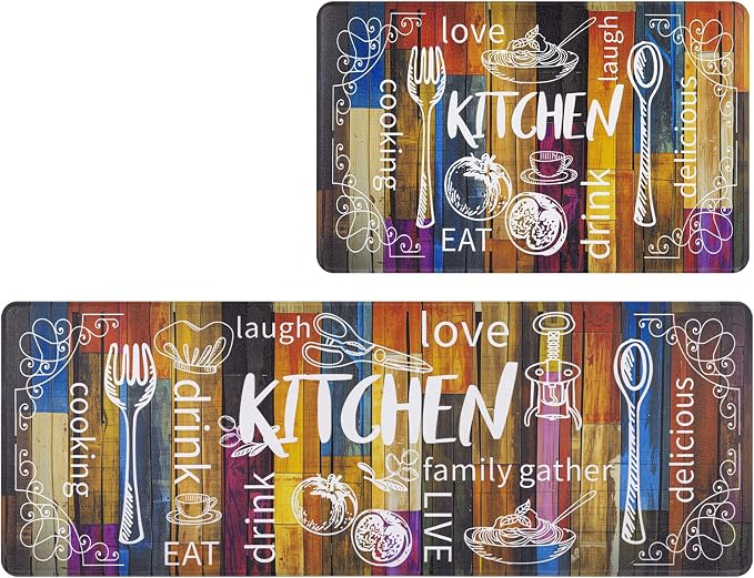 HEBE Anti Fatigue Kitchen Rugs Set of 2, Non Slip Cushioned Kitchen Mats for Floor, Waterproof Farmhouse Comfort Standing Desk Mat for Kitchen Sink,Office,Laundry