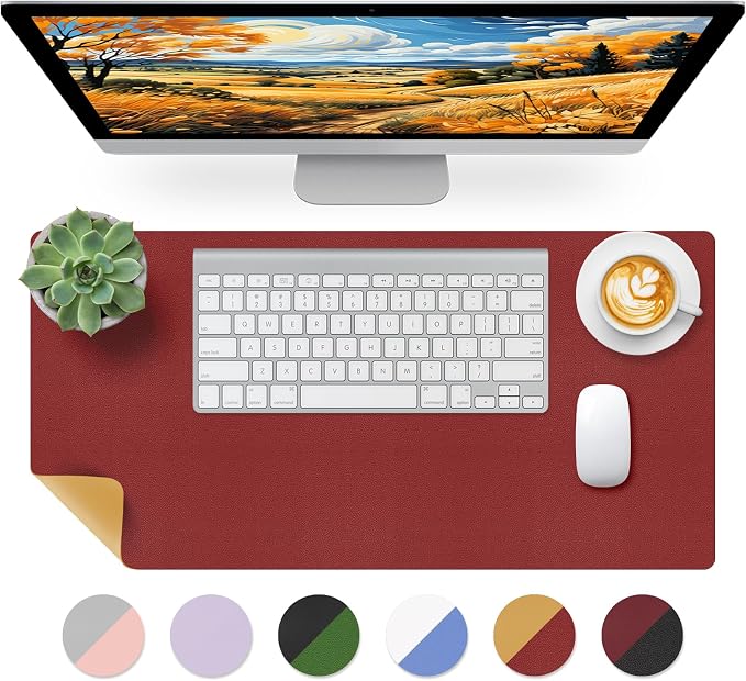 Bloss Red Leather Desk Mat Protector,Large Mouse Pad,Dual-Side Use Mouse Pads,Office Desks Mats,Laptop Protector Desks Mat,Waterproof Dual-Side Desk Keyboard/Writing Pad for Office/Home.23.6"x 13.8"