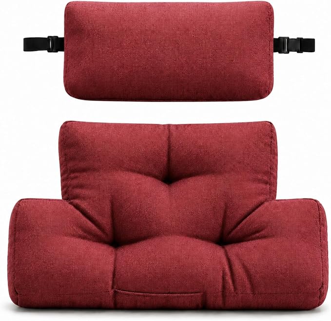 Neck Pillow Lumbar Support for Recliner, Soft and Fluffy Back Support Cushion for Chair with Adjustable Headrest Pillow, Back Rest Pillow for Office Chairs, Recliners, Sofa, Couch Pain Relief Burgundy