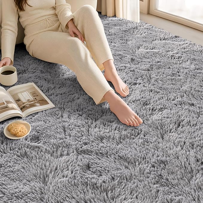 Zentavio Area Rugs for Living Room Grey Rugs for Bedroom Large 5x8 Carpet Fluffy Furry Soft Shag Aesthetic Plush High Pile Gray Throw Rug for Nursery Kids Room Dorm