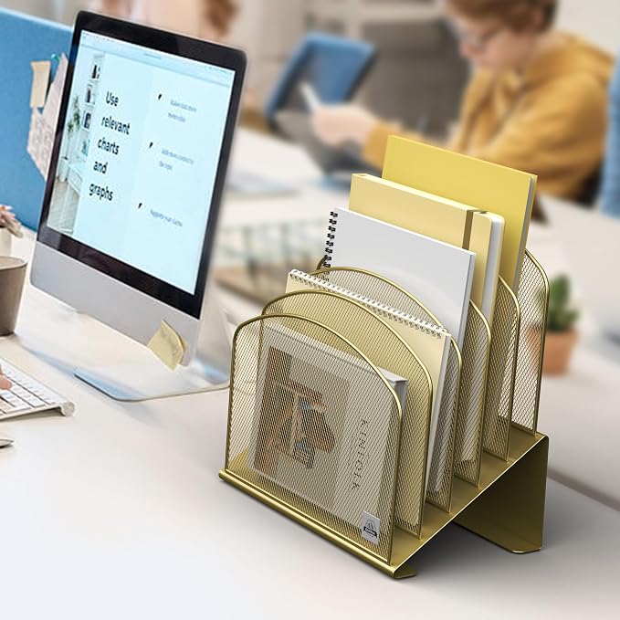 Delifox Inclined Desk File Organizer,Vertical File Folder Holder Stand Metal Rack File Sorter for Office Classroom Desktop Organization