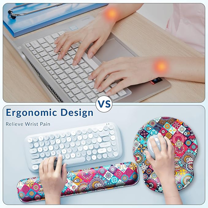 Desk Pad Keyboard Wrist Rest and Mouse Pad Coaster Set,Large XXL Desk Mat Matt Cover Ergonomic Mousepad with Memory Foam for Women Desktop Computer & Office -Mexican Style