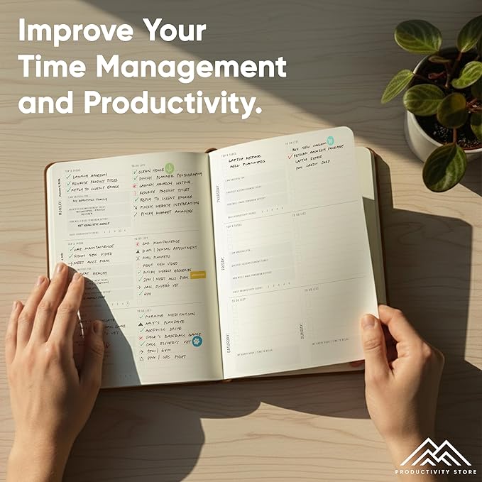 PRODUCTIVITY STORE Pro - Undated, 2026 Planner, 5.8” x 8.3” - The #1 Productivity Planner to Achieve Your 2026 Goals - Planner 2026-2027 - Brown - A5