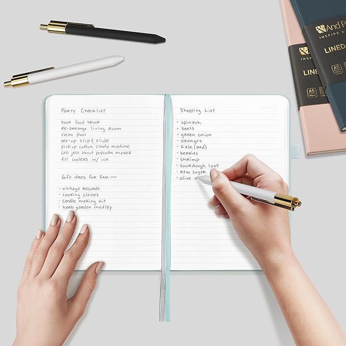 &And Per Se Lined Journal and Pen Set, A5 Leather Hardcover Notebook with Pen & Stationary Set, 160 Pages 100GSM Thick Ruled Paper Journal for Business Work Writing (Green)