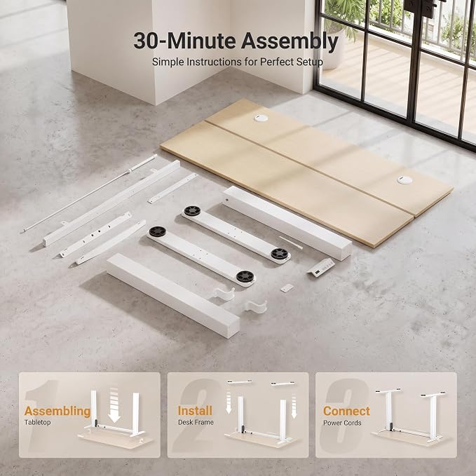 Claiks Electric Standing Desk 55x24 Inch Adjustable Desk, Nature | 156lbs weight capacity, 3 memory presets, industrial steel frame, cable management hub, adjustable height , easy assembly