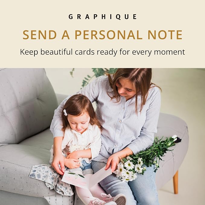 Graphique Watercolor Flowers Greeting Cards | 20 Pack | All Occasion Blank Note Cards with Envelopes | 4 Assorted Floral Designs with Gold Foil Borders | Boxed Set for Personalized Notes | 4.25" x 6"