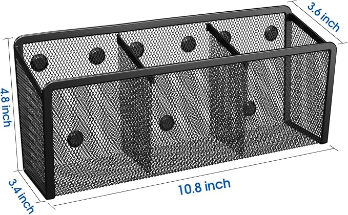 MaxGear Magnetic Pen Holder, Mesh Organizer Caddy, Pencil & Marker Storage for Desk, Extra Strong Magnets for Locker, Whiteboard, School & Office – 3 Baskets