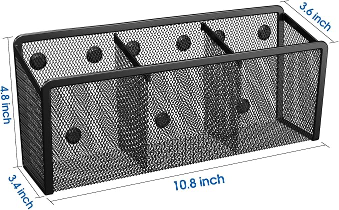 MaxGear Magnetic Pen Holder, Mesh Organizer Caddy, Pencil & Marker Storage for Desk, Extra Strong Magnets for Locker, Whiteboard, School & Office – 3 Baskets