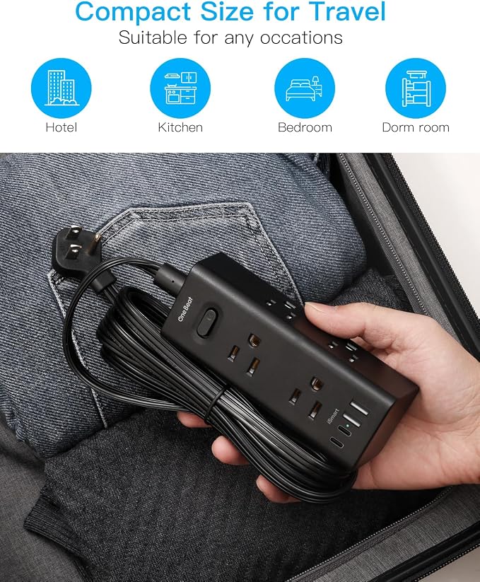 15Ft Extension Cord with Multiple Outlets, Flat Plug Power Strip Surge Protector with 15 Ft Long Cord, 6 Outlet 4 USB Ports (2 USB C), Multi Outlet Wall Plug for College, Dorm Room Essentials(Black)