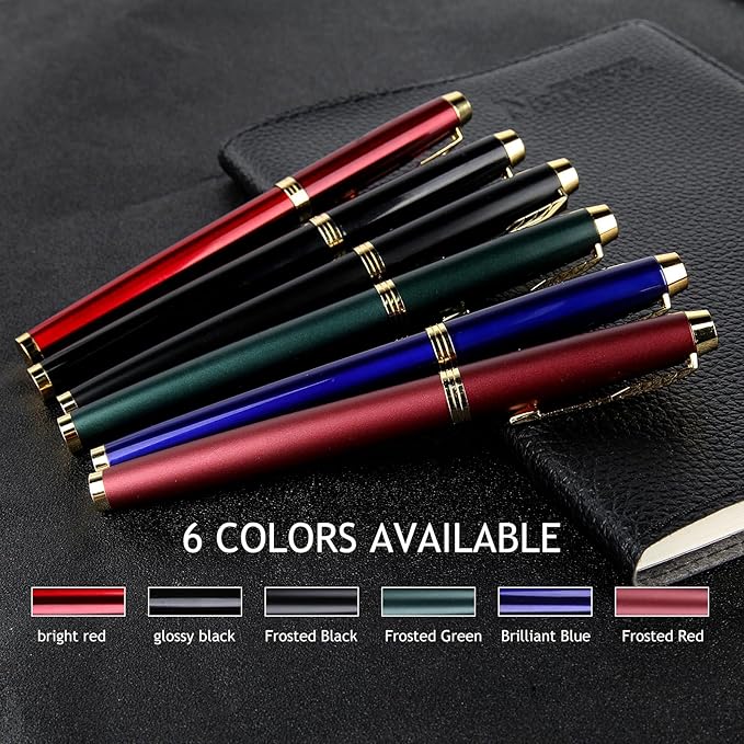 Fountain Pen,luxury pens,Fine point smooth writing pens for journaling fancy pens with Gift Case 10 black ink cartridges an ink converte nice pens writer gifts(Bule)