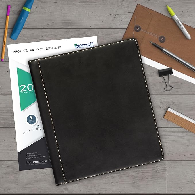 Samsill 0.5 Inch 3 Ring Binder, Leather, Black with Contrast Stitching, 8.5X 11 Inch, 3 Rings, Notebook Binder, Portfolio Organizer, Planner, Journal