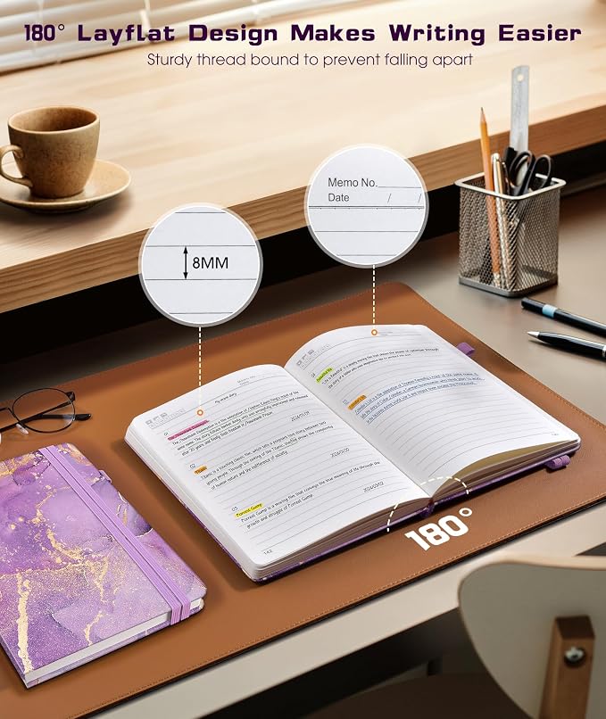 dilitego Lined Journal Notebook for Women Men, 256 Numbered Pages Hardcover Notebooks for Work, A5 Journaling Notebooks, College Ruled Journals for Writing Business School 5.75" x 8.38" Purple Marble