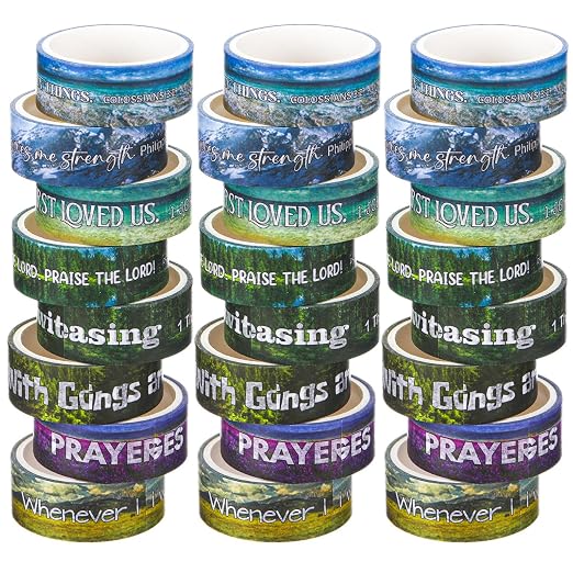 24 Rolls Back to School Christian Washi Tape Gifts Bulk Graduation VBS Religious Scripture Scenery Bible Verse Washi Tape for Bible Journaling Crafting Students BibleStudy Stationery
