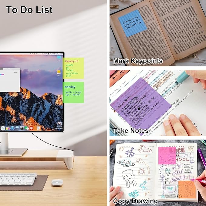 Sticky Notes,Transparent Sticky Notes, Self-Adhesive, Waterproof,Bright Color, 3x3 Inch,200 Pcs for Office,School,Teacher Supplies, Study Supplies (4, Dark Purple + Light Purple + Orange + White)