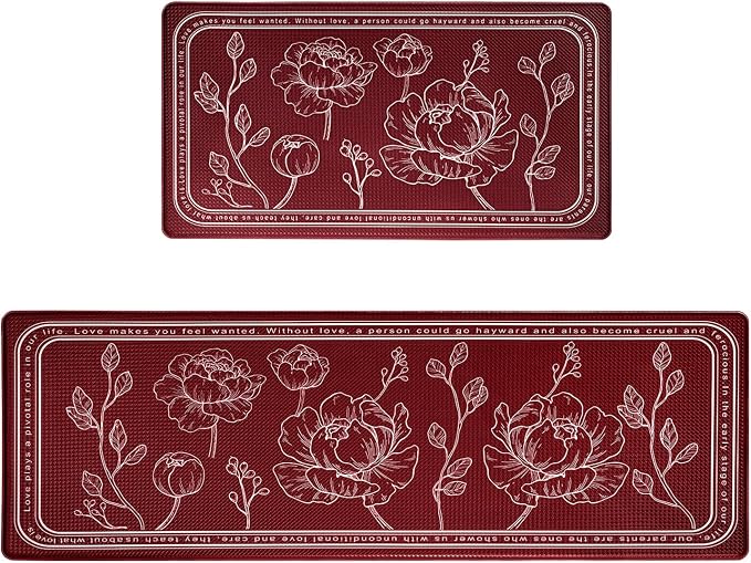 Kitchen Floor Mat Set of 2, Anti Fatigue Kitchen Mat 20"x32"+20"x47" | Cushioned Non-Slip Waterproof Kitchen Rug, Premium PVC Comfort Kitchen Mats and Rugs for Office, Home, Laundry