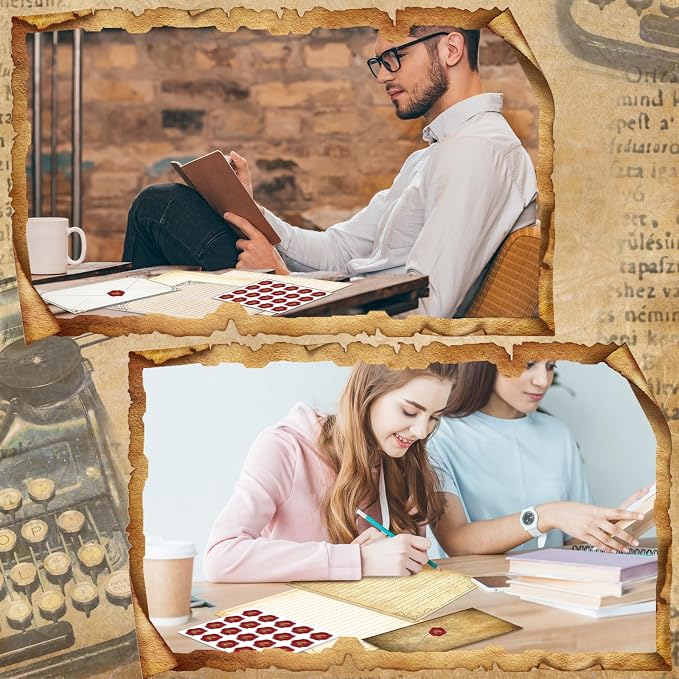 TaoBary 160 Pcs Stationery Paper Set 50 Double Sided Stationery Papers with 50 Matching Envelopes and 60 Round Dot Sticker, 10 Design(Retro,8.5 x 11 Inch)