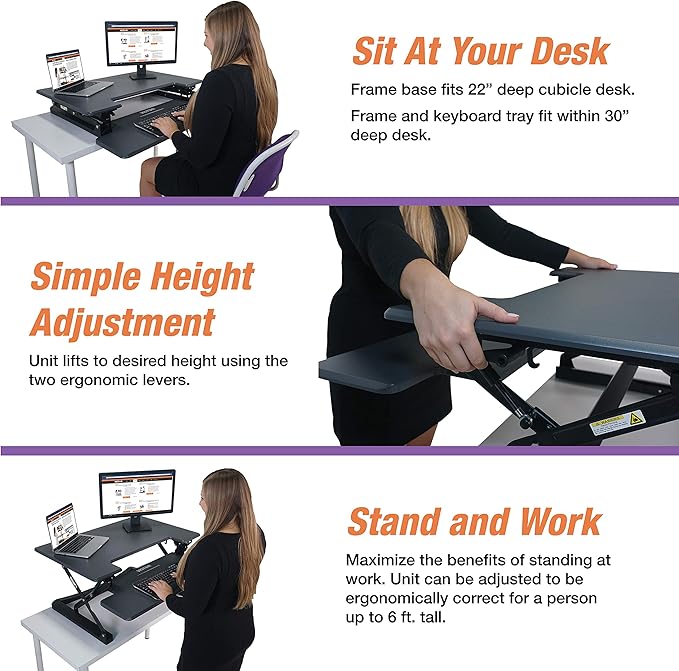 Victor DCX760G High Rise Collection Height Adjustable Standing Desk with Removable Keyboard Tray | Gray | 36” Wide Standing Desk | Professional or Home Use | Compatible with Most Monitor Arms