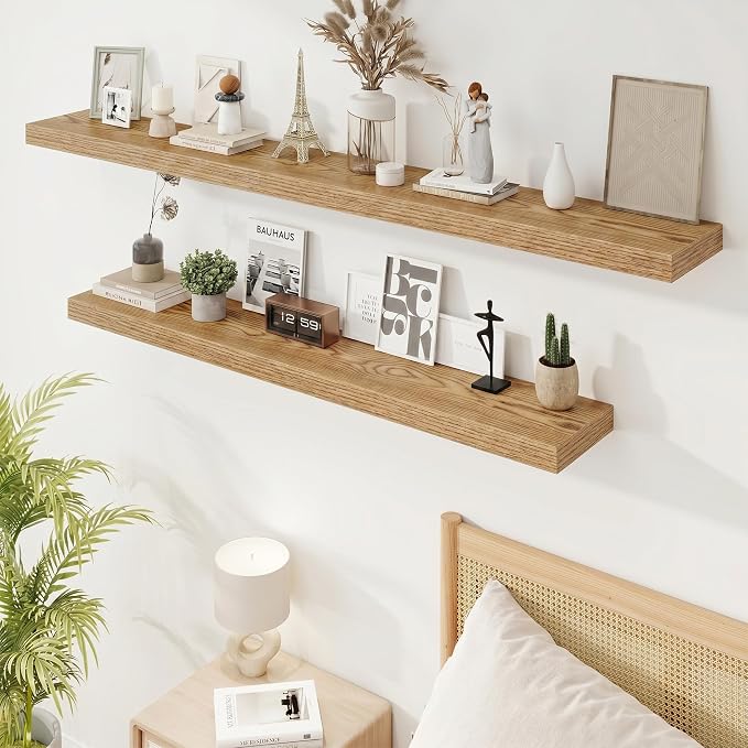 Marsmiles 72in Floating Shelves for Wall, 72" W x 9.25" D x 1.5" H, Long Wall Mounted Engineered Wood Shelves with Invisible Brackets for Living Room, Bedroom, Bathroom, Kitchen, Cedar