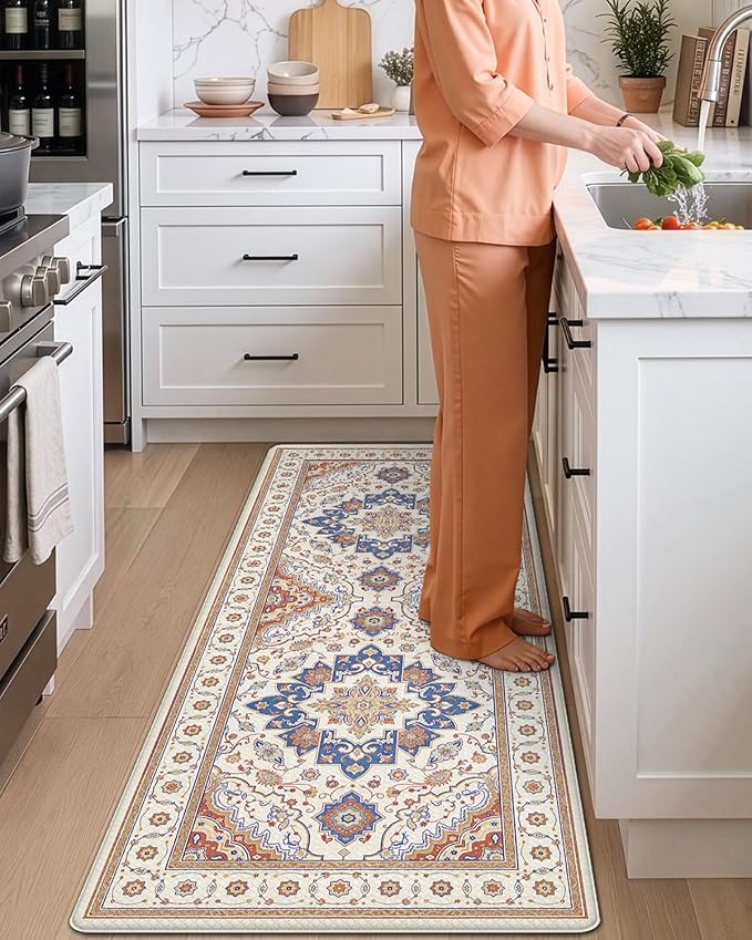 DEXI Kitchen Mats for Floor Cushioned, 23x59 Extra Large Wide Runner Rug Non Slip, Waterproof Soft Comfort Standing Padded Anti Fatigue Decorative, Beige