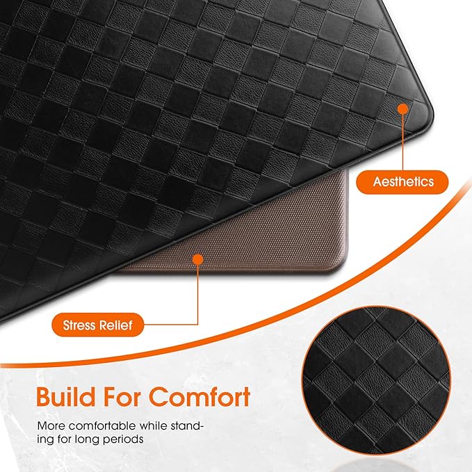 TranquilRelax Kitchen Mats, 2PCS Kitchen Rugs, Cushioned Anti Fatigue Kitchen Mats for Floor, Non-Slip Standing Desk Mat, Waterproof Kitchen Rug Set for Kitchen Floor Office,17.3"×30"+17.3"×59" Black