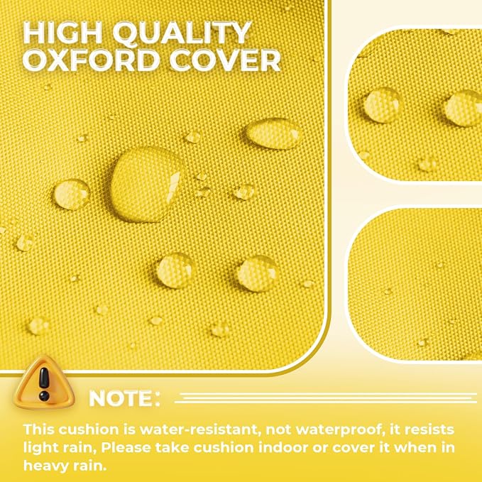Waterproof Outdoor Chaise Lounge Chair Cushion 74.4 x 22 x 4.7 Inches Memory Foam Lounge Chair Cushions for Outdoor Furniture with Ties, Thickened Pool Chaise Lounge Chair Cushions, Yellow