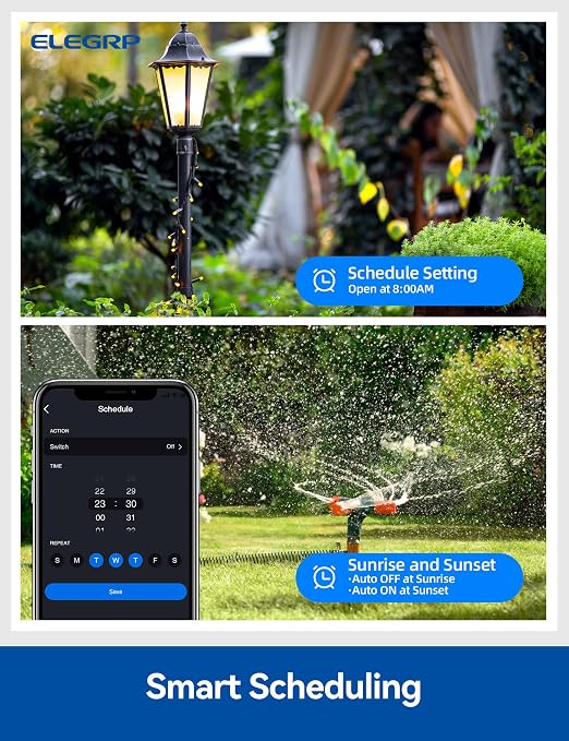ELEGRP Outdoor Smart Dimmer Plug Waterproof IP66, Smart WiFi Plug with 2 Individually Sockets, Compatible with Alexa & Google Assistant, Outdoor Dimmer for String Lights, UL Listed, 1 Pack, Grey