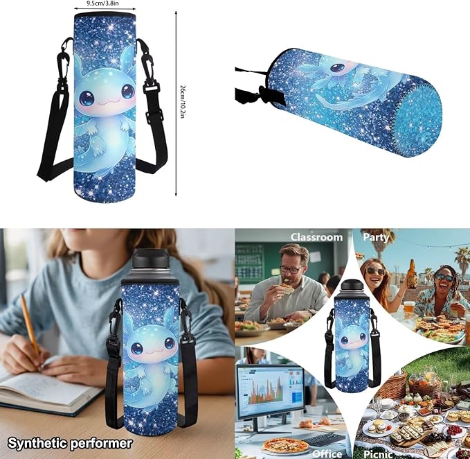 Blue Axolotl Backpacks for Elementary School Girls- 4 in 1 Cute Graphic Backpack with Lunch Box, Galaxy Space17 Inch Large Capacity Book Bag Kids Ages 6-8 Back to School