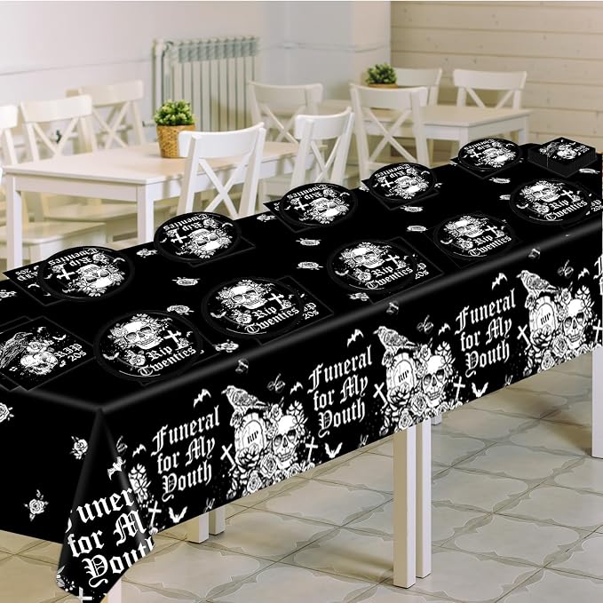 Death to My 20s Party Supplies Serves 24 Rip To My 20s Birthday Decorations Party Paper Plates Napkins 30th Birthday Disposable Tablecloth Set Tableware Kit for My Youth Funeral Party