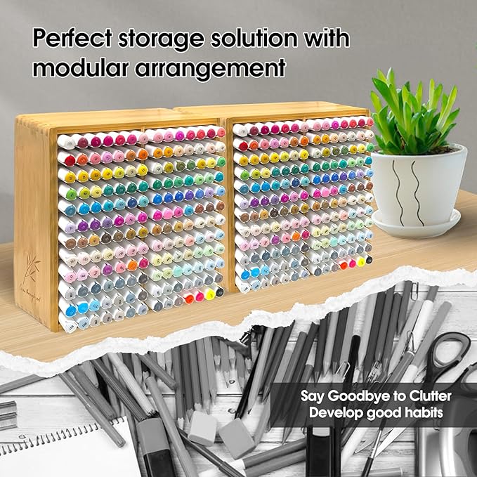 Marker Organizer for 168 Markers,Bamboo Wooden Desk Storage Organizer Rack,Markers Pens Pencils Art Brushes Storage Holder for Home Classroom Office Decor.
