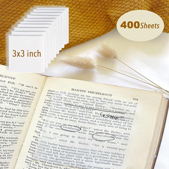 400 Sheets Transparent Sticky Notes, 3x3 inch Clear See Through Sticky Notes, for Reading Writing Notes Book Markers, Study Office School Supplies, 50 Sheets/Pad (8 Pads)
