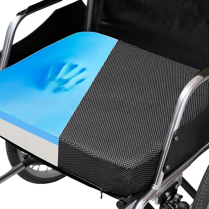 Ifoam Gel Infused Memory Foam Layer Wheelchair Cushion - Seat Cushion for Wheelchair-Office Chair, Kitchen Chair-Pressure Sore and Tailbone Pain Relief-High Dense Polyfoam Base (Black, 20×16×4 inch)