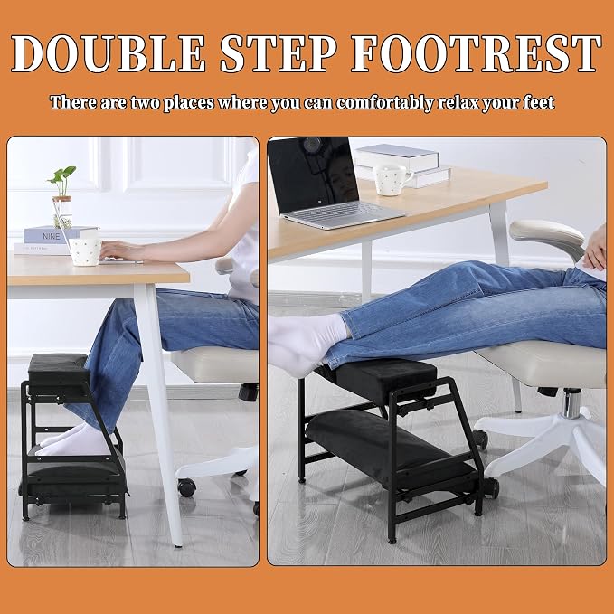 BALAPET Adjustable Double Step Footrest, High-Density Foam with Sturdy Iron Frame Foot Rest Under Desk for Office, Ergonomic Footrest with Washable Cover for Desk Work Office, Home, Patented Design