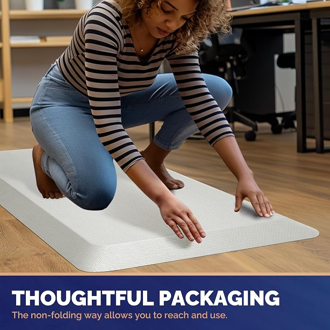 FEATOL Anti Fatigue Mats for Standing, 9/10 Extra Thick Ergonomic Standing Desk Mat, Comfort Memory Foam Standing Mat at Home,Office All Day (24" x 70", White, 2PC)