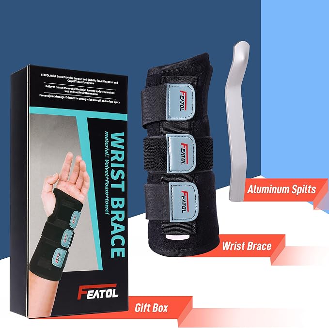 FEATOL Wrist Brace Hand Brace, Carpal Tunnel Wrist Splint Night Support for Women Men, Pain Relief Support -Tendonitis, Arthritis, Sprain, Right Hand, Small/Medium