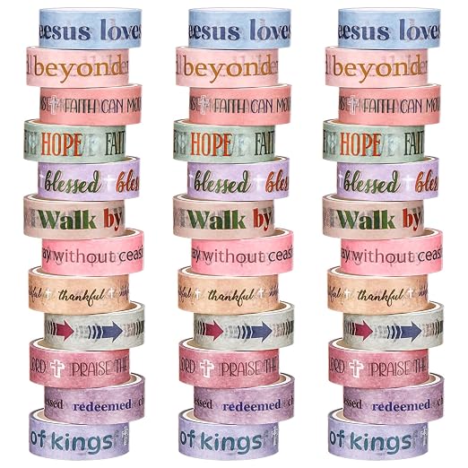 24 Rolls Back to School Christian Washi Tape Gifts Bulk Graduation VBS Religious Scripture Pastel Bible Verse Washi Tape for Bible Journaling Crafting Students BibleStudy Stationery