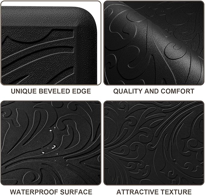 KMAT Kitchen Mat Cushioned Anti-Fatigue Waterproof Non-Slip Standing Mat Ergonomic Comfort Rug for Home,Office,Sink,Laundry,Desk 17.3" (W) x 28"(L),Black