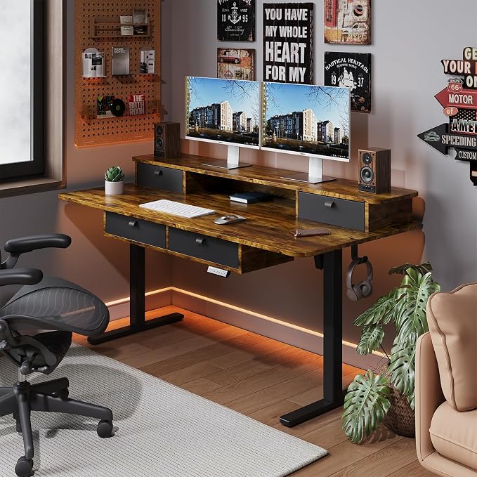 Adjustable Electric Standing Desk Frame, Height & Length Adjustable for 63" x 28" Tabletops, 3 Preset Heights, Heavy Duty 154LBS Capacity, Black Ergonomic Sit Stand Desk Legs for Home Office