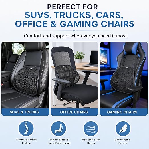 Lumbar Back Support | Adjustable Breathable Mesh Ergonomic Car Seat Home Office Desk Chair Pain Relief Cushion (Lumbar Support, 1, Pieces)
