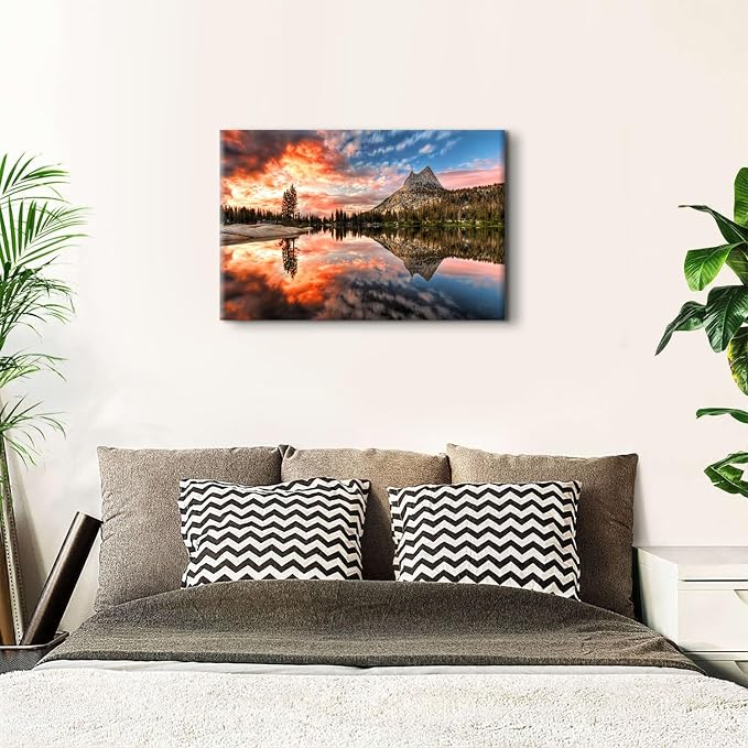 Lake Mountain Wall Art American National Parks Landscape Pictures Wall Decor Nature Green Pine Trees Scenery Canvas Prints Spring Forest Posters USA Country Painting Artwork Bathroom Decoration 24x36"