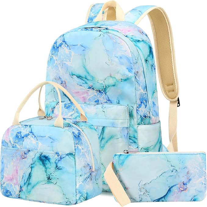 LEDAOU Kids Backpack for Girls Backpacks with Lunch Box, Lightweight Bookbag Set Elementary Middle School Back pack for 8-14