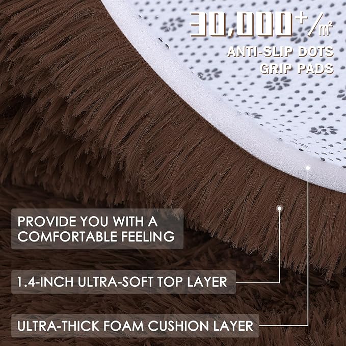 OLANLY 8x10 Machine Washable Large Area Rugs for Living Room, Bedroom, Soft Fluffy Shaggy Bedside Rug, Indoor Floor Carpet for Kids Girls and Boys, Dorms, Nursery, Home Decor Aesthetic, Coffee