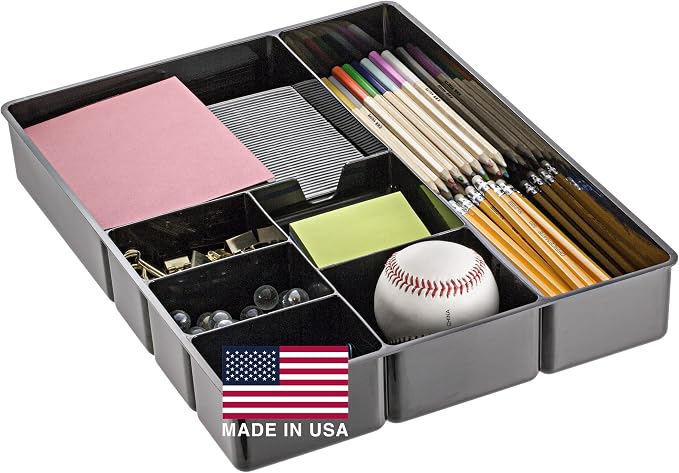 Officemate Deep Drawer Organizer Tray, 8 Compartments, 2 1/4" H x 15 1/8" W x 11 1/2" D, Black (Pack of 6)