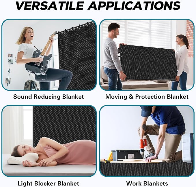 2 PCS Large Sound Dampening Blanket,96" x 80" Sound Absorbing Studio,Noise Cancelling Studio Acoustic Blanket/Light Blocker/Moving Curtain